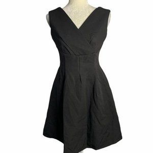 Genuine People Fit n Flare Surplice Dress XS Black Lined Pockets Zipper NEW